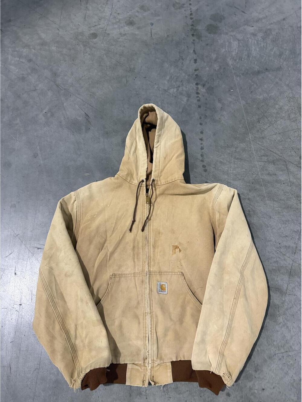 VTG Carhartt J287 Size Small Tan Mesh-Lined Hooded Jacket
